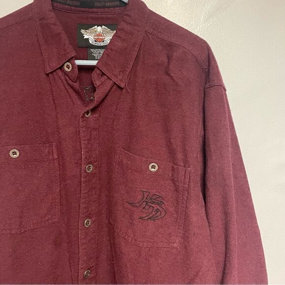 Harley Davidson Long sleeve men’s shirt size Large L Burgundy button down top - Picture 2 of 6